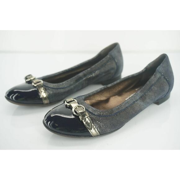 AGL Brigita Blue Camo Shimmer Suede Cap Toe Ballet Flats Size 35 Belted Attilio - Picture 5 of 10